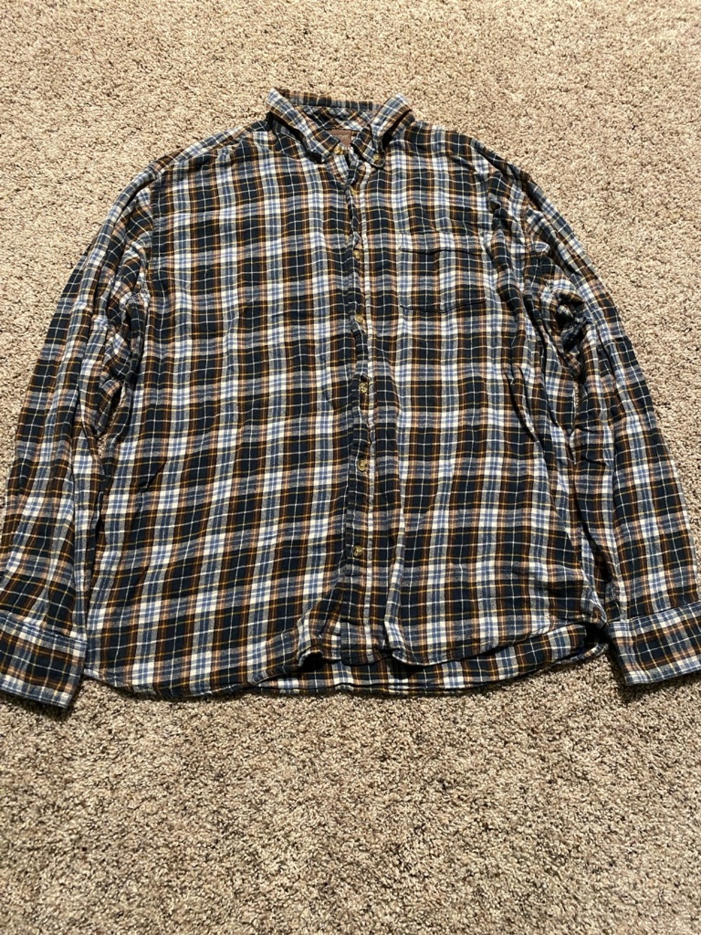 Men's Plaid Button-Down Shirt - Blue, Brown & White